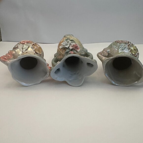 Vintage Three Glazed Floral Vases White Pink and Green - Picture 4 of 9